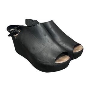 Black Platform Sandal Womens 8 Wedge Faux Leather Boho Chunky Casual Clunky